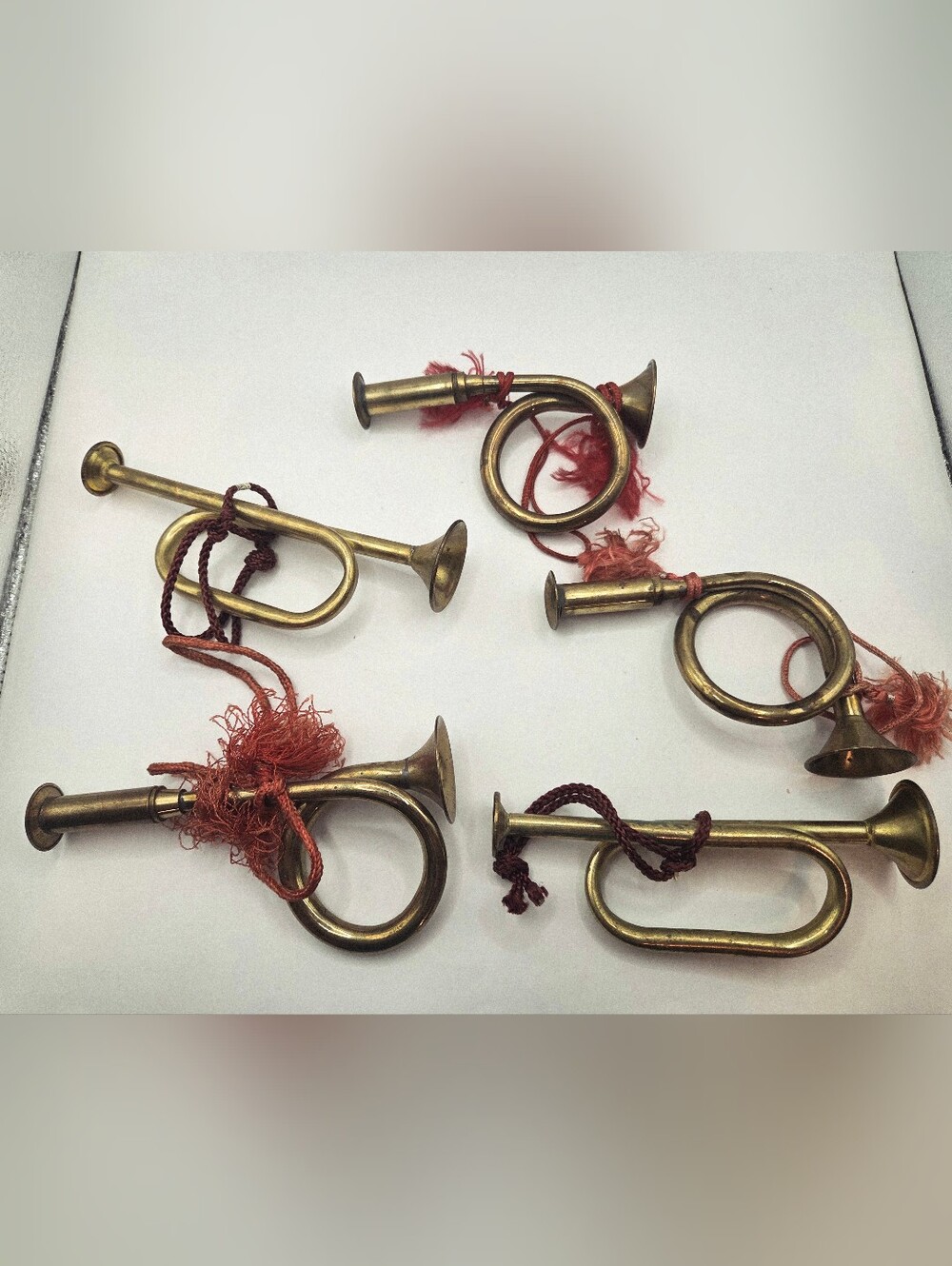 Vintage Brass Horn Ornaments Set Of 5 Christmas